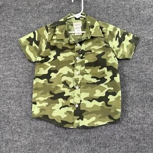 Alex & Jack Boys Camo Camouflage Short Sleeve Button Up Shirt Size 5 Green